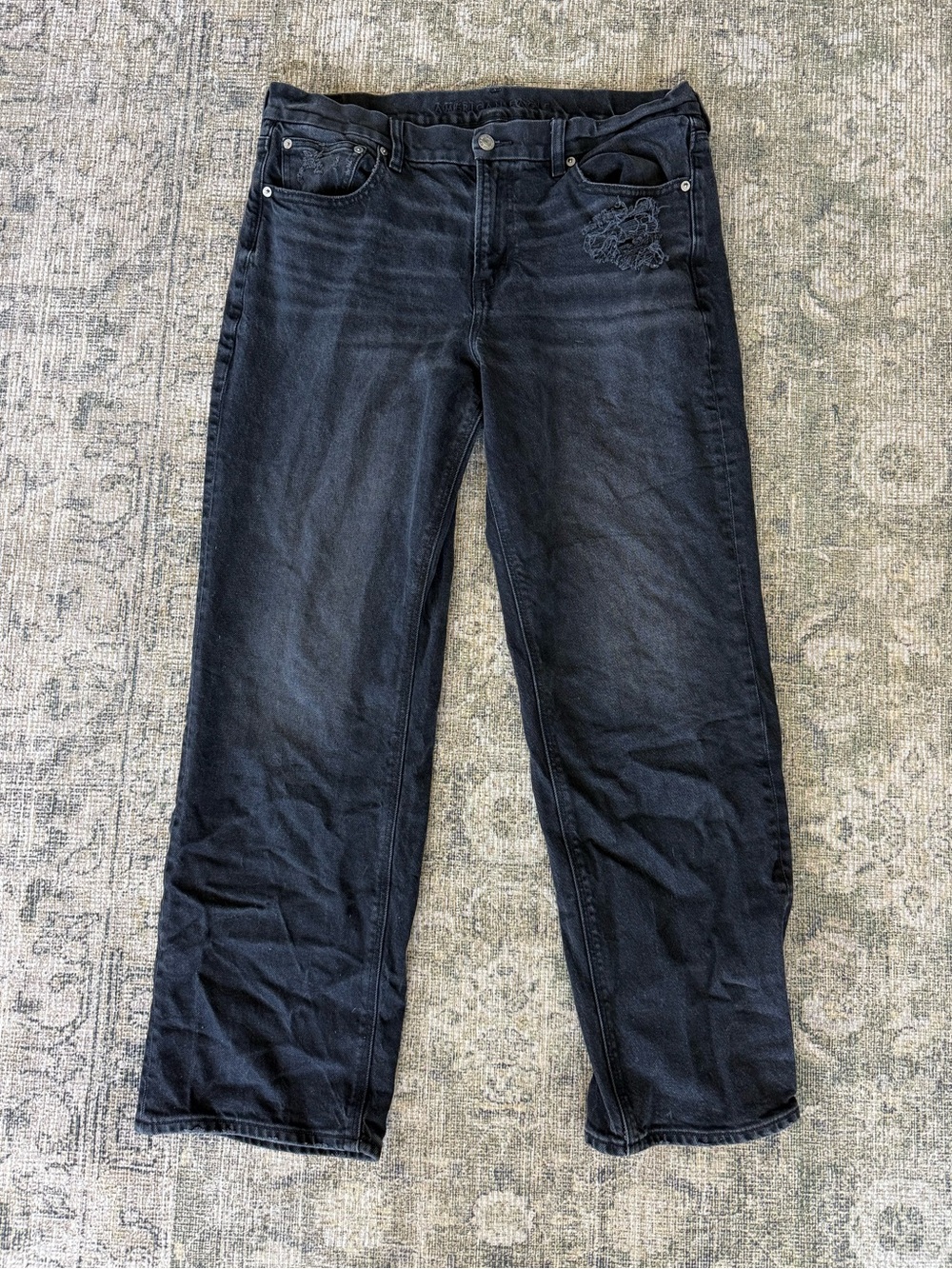 American Eagle Curve Stretch Denim Jeans Straight Leg High Waist Black Size 32